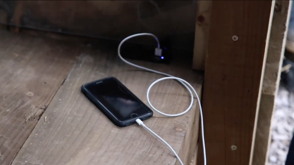 Phone charging on digital bench