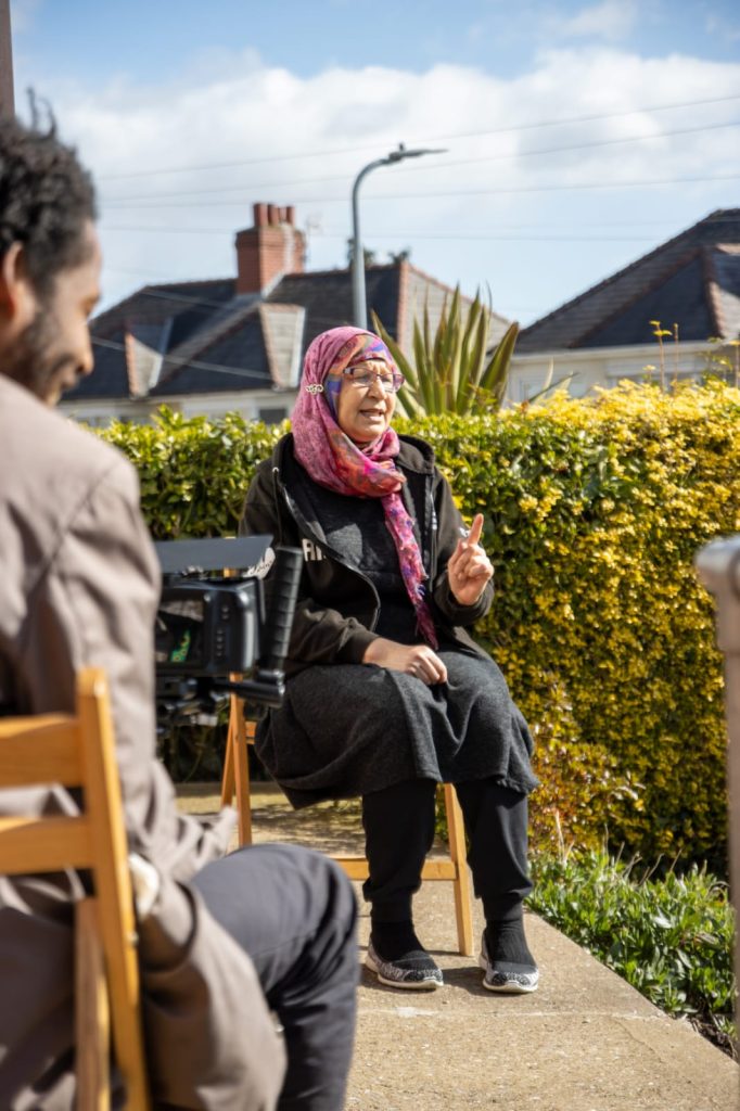 Filming participants on a sunny day