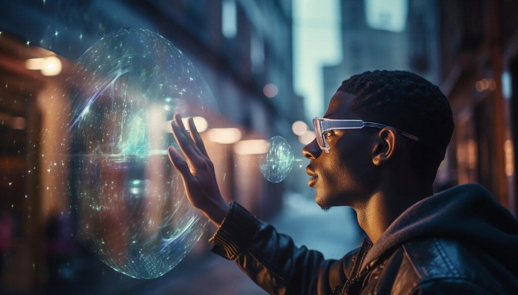 A person projecting a hologram from his mind to real world depicting artificial intelligence
