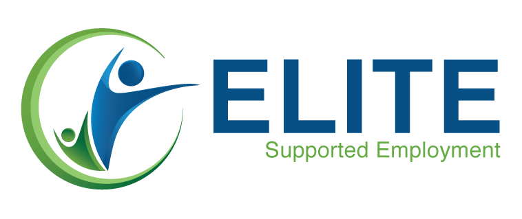 Elite Supported Employment logo with two shapes depicting an adult and a child with their hands up in the air in the middle of a circle
Blue and green colours
Digital